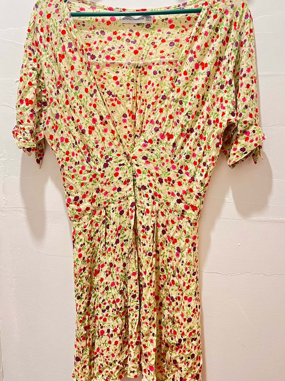 Faithfull the Brand Cream Mini Dress with Red & Purple Floral Print